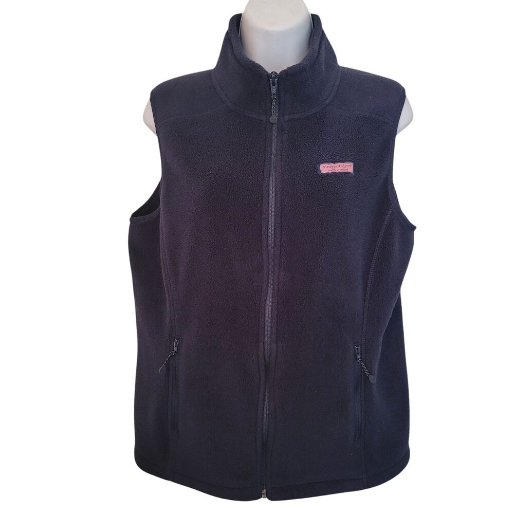Vineyard Vines Fleece Vest M Navy Blue Full Zip Sleeveless Classic Preppy - Picture 3 of 9